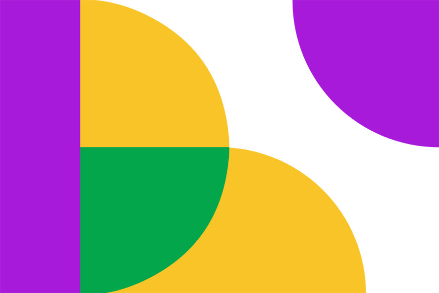 A geometric image with purple, green, and yellow shapes